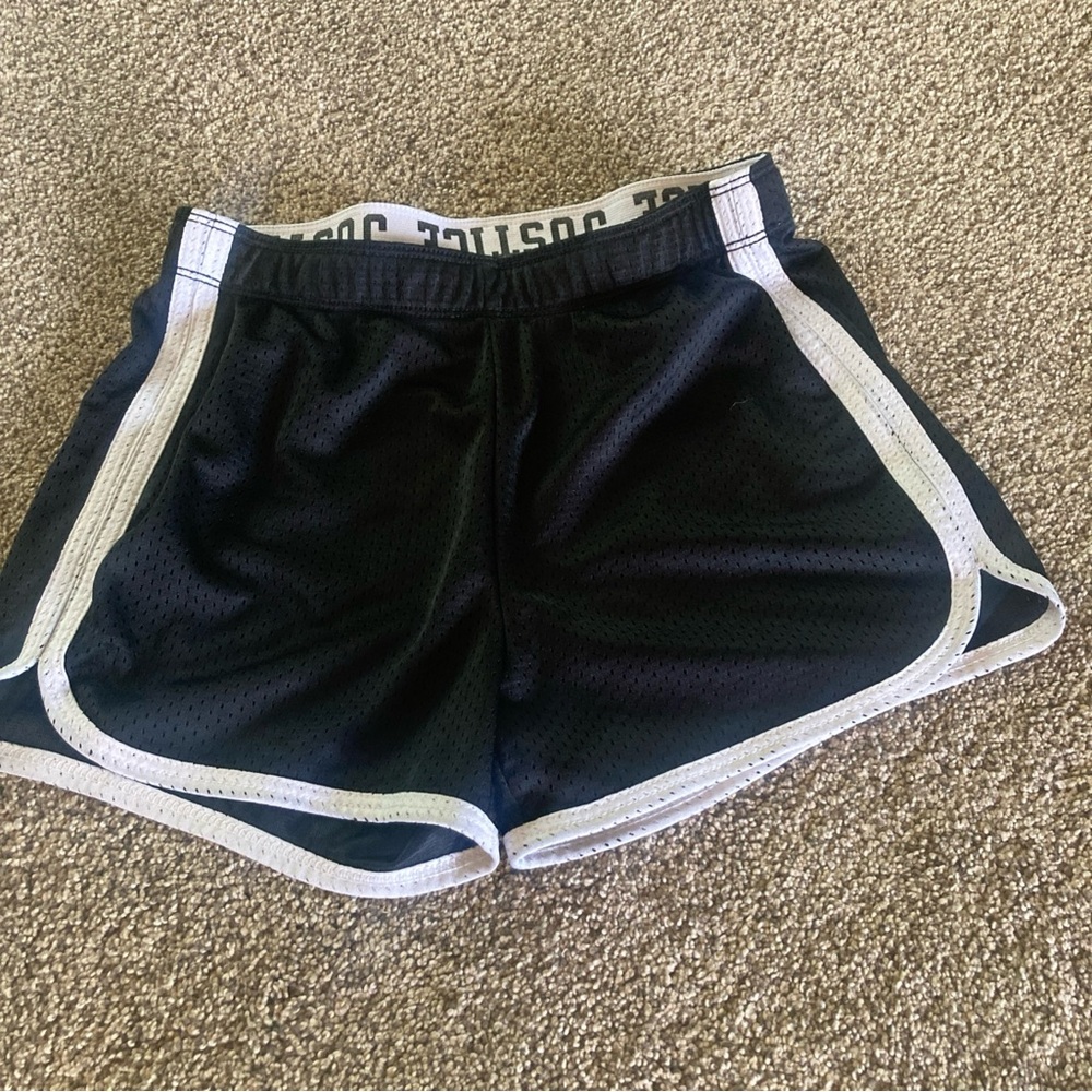 Justice Girls Shorts Mesh Black White Trim Size 12 Elastic Waistband Sport Logo